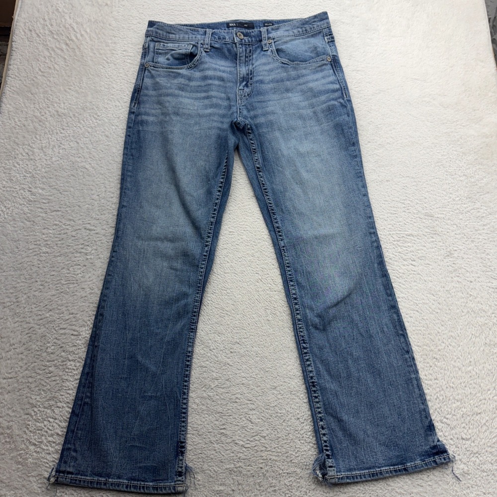 BKE Jake Mens Straight Leg Jeans Blue Medium Wash Distressed 36x32 Stretch Denim